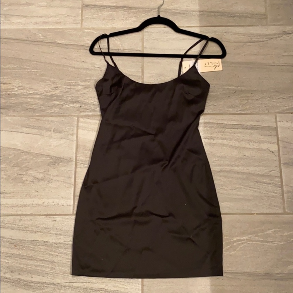 Oh Polly black satin mini dress.